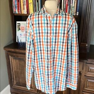 Banana Republic Non Iron Tailored Slim Colorful Check Long Sleeve Mens L Cotton
